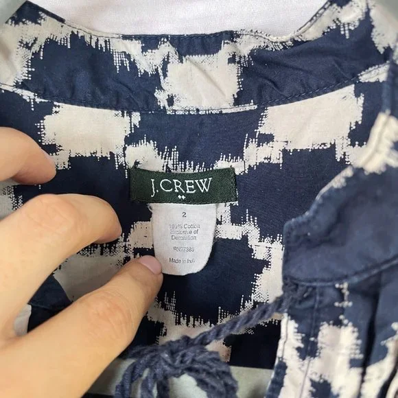 J. Crew Factory Women's Blue White Geometric Print Long Sleeve Shirt Size 2 - Picture 4 of 8